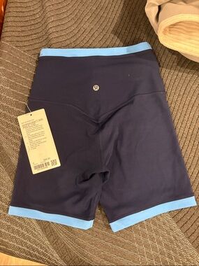 lululemon athletica Navy Bike Shorts with Light Blue Waistband and Hem